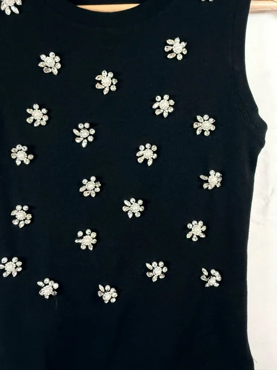 Lizette Collection Black Sleeveless Top Rhinestone Embellished Size L - Picture 3 of 4